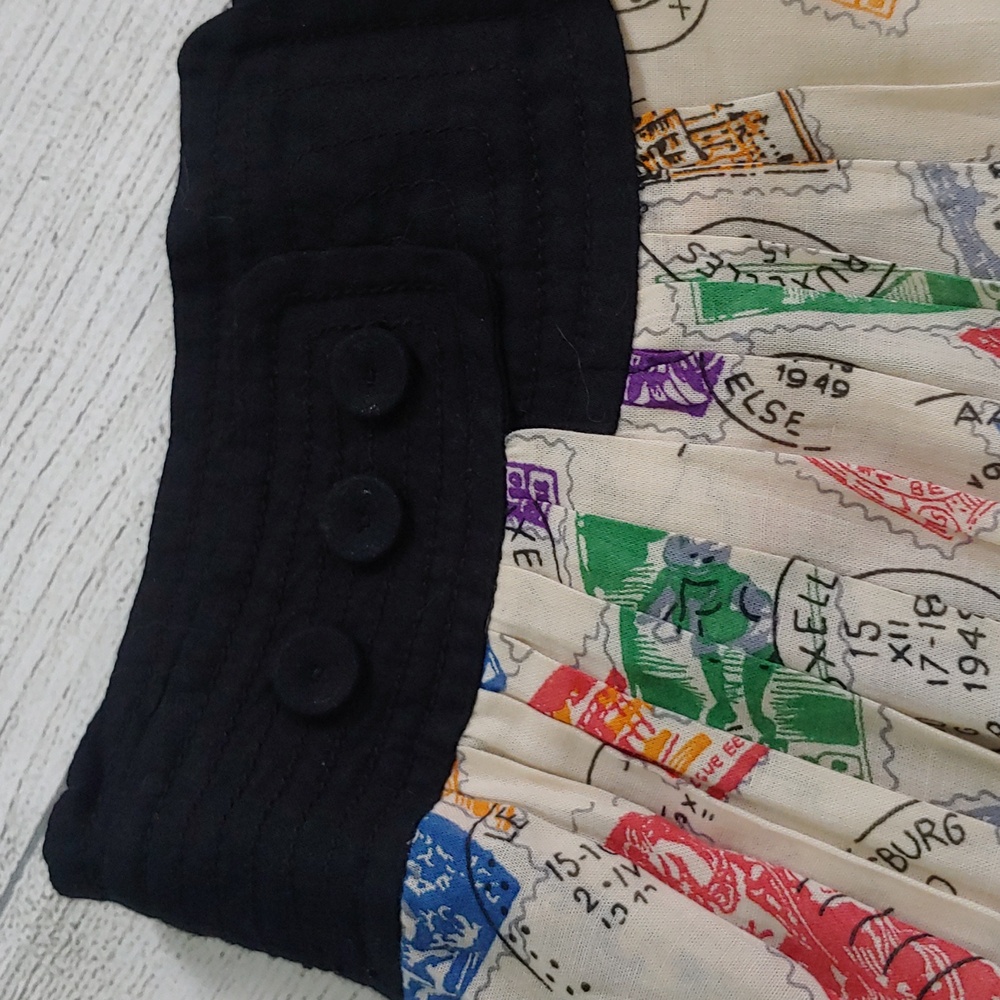 Edme & Esyllte Colorful Stamp Print A-Line Skirt with Black Waistband - Picture 2 of 7